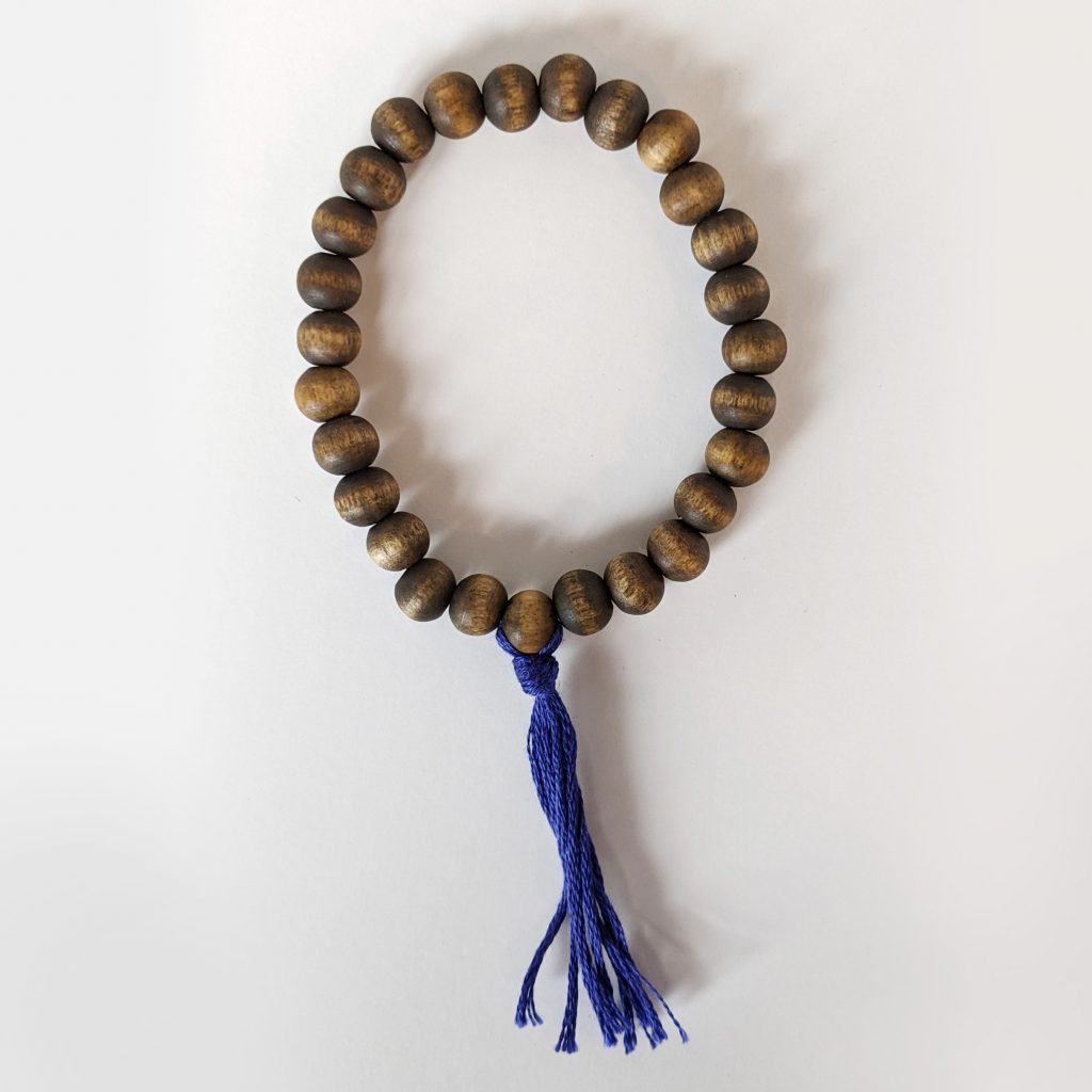 Wooden Bead Bracelets - hand made with dark blue tassel for Third Eye chakra