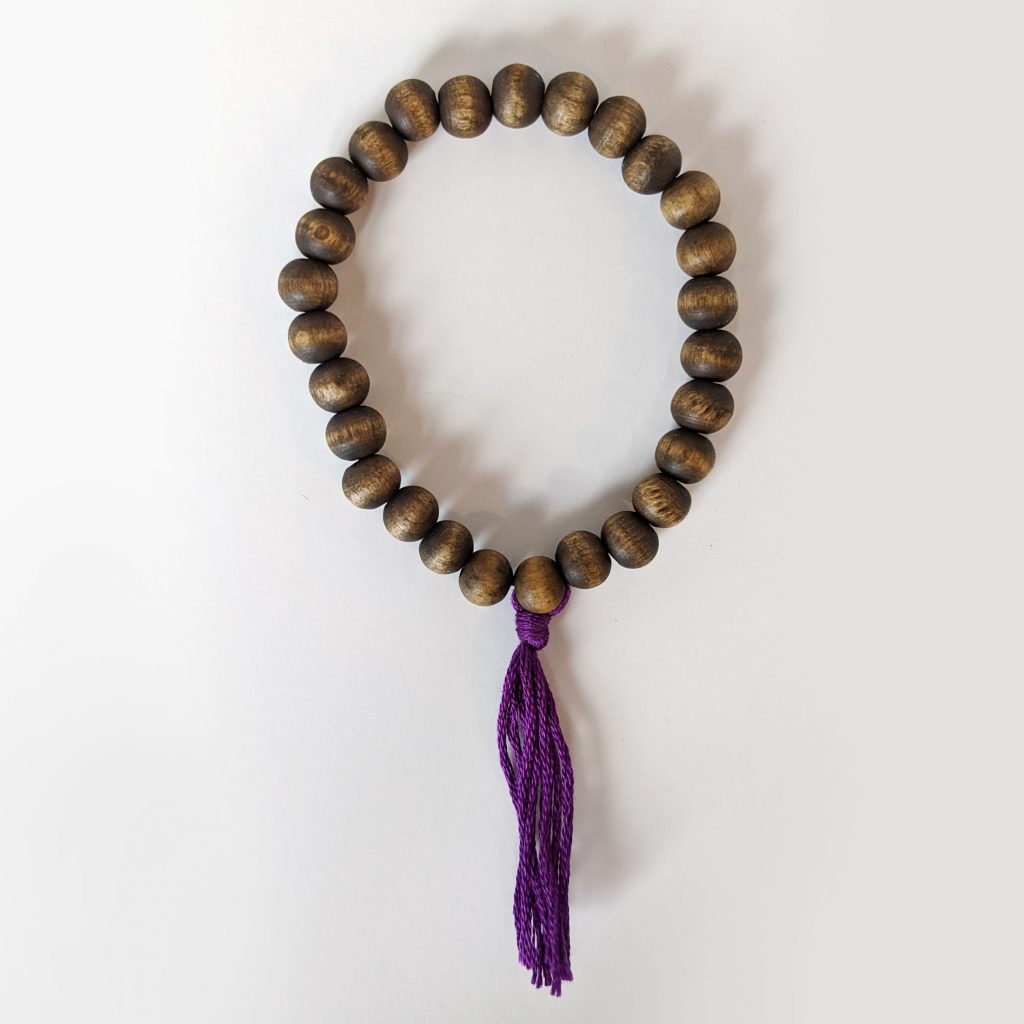 Wooden Bead Bracelets - hand made with purple tassel for crown chakra